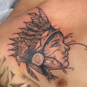 Headress Chest Tattoo by Shady Sherfey